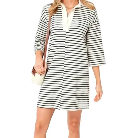 Tuckernuck Ashton‎ Knit Polo Dress Off White  Navy Striped Size L - Picture 7 of 7